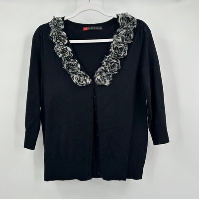 IB Diffusion Womens Vintage Dark Romantic Cardigan Sweater Size M Rosettes