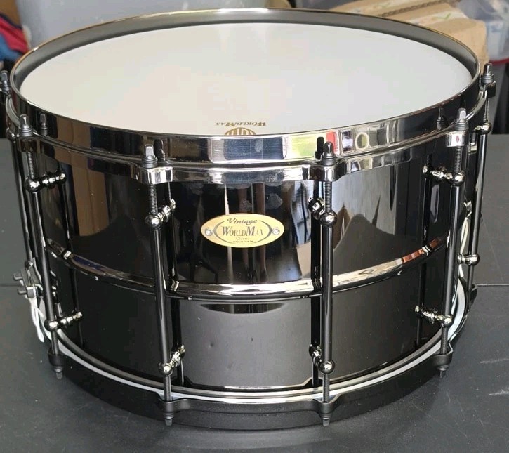 14x8 Black Nickel Plated Brass Snare Drum With Black Nickel Hoops
