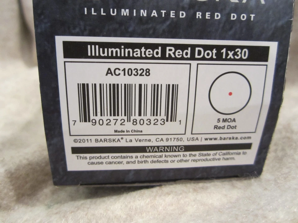 Mira de punto rojo Barska AC10328 30 mm ~ 5MOA con riel Picatinny Foto 3 de 4
