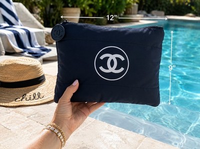 Oversized  Chanel makeup bag Pouch VIP Gift White With Dust Bag NEW Ipad Cover