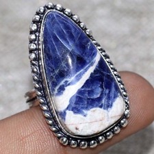 Sodalite 925 Silver Plated Gemstone Handmade Ring US 9.5 Women Jewelry MJ