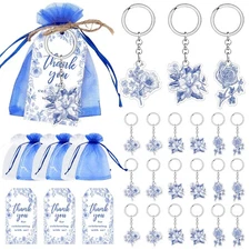Something Blue Before I Do Bridal Shower Decorations Blue Floral Keychains Gi...