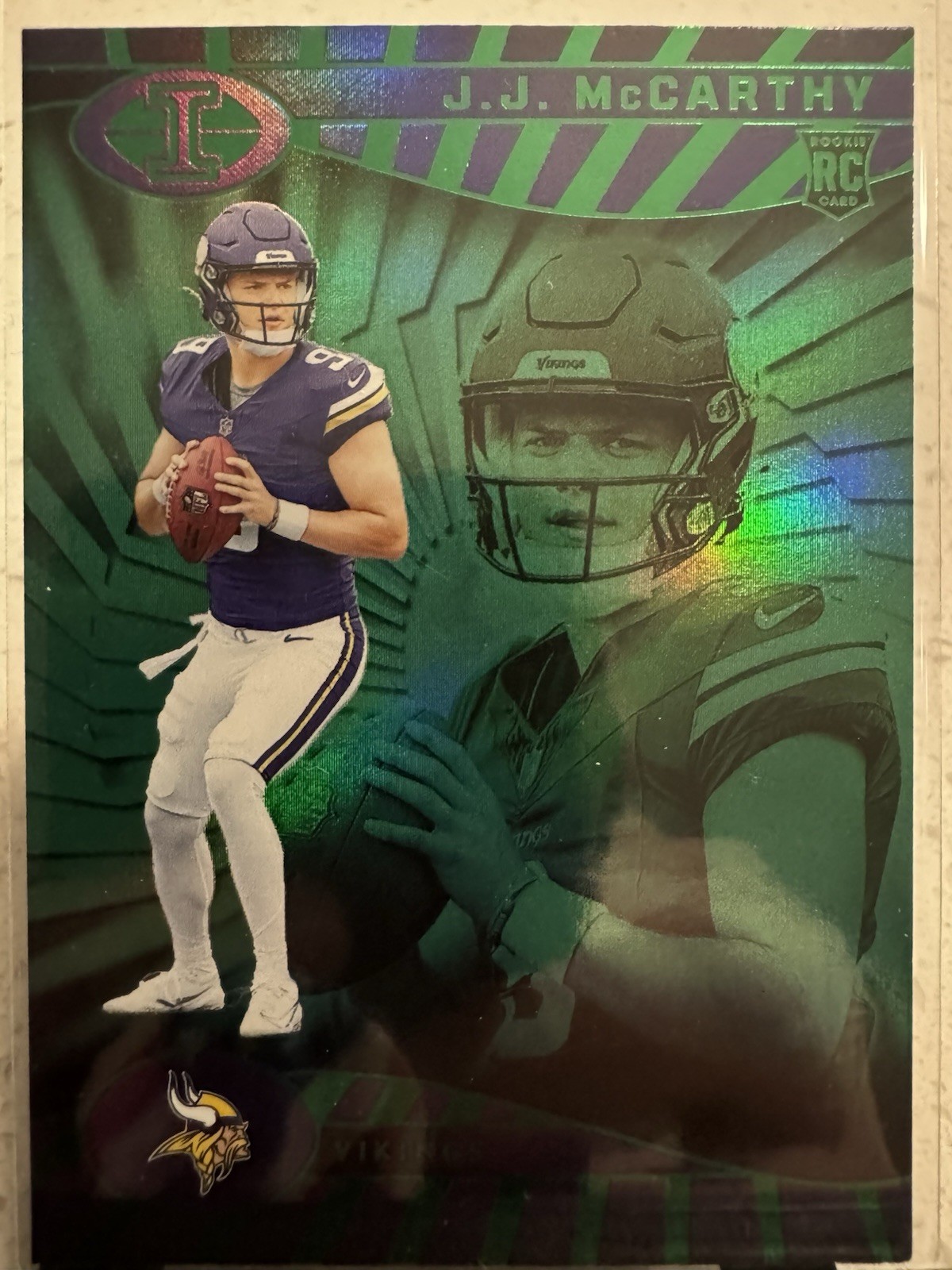 2024 Panini Illusions - J.J. McCarthy #100 Trophy Collection Emerald (RC)