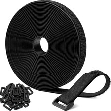 26Ft X 0.8In Adjustable Cable Straps with 30 Buckles, Free Cut Length, Black Reu