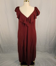 Universal Thread Size XXL Burgundy Ruffle V-Neck Maxi Dress Pockets Cottagecore