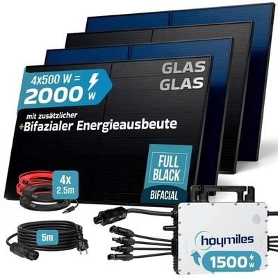 SUNNIVA® Balkonkraftwerk 2000/1500 Solaranlage HOYMILES 1500W BIFAZIAL FULLBLACK
