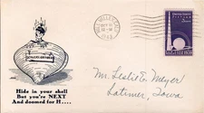 WWII "HITLER HIDE IN YOUR SHELL" OCT 11 1943 MILL VALLEY CA CACHET