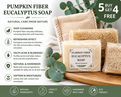 Eucalyptus Pumpkin Fiber Soap 5 Bars Buy 4 Get 1 Free Natural Handmade BodyScrub
