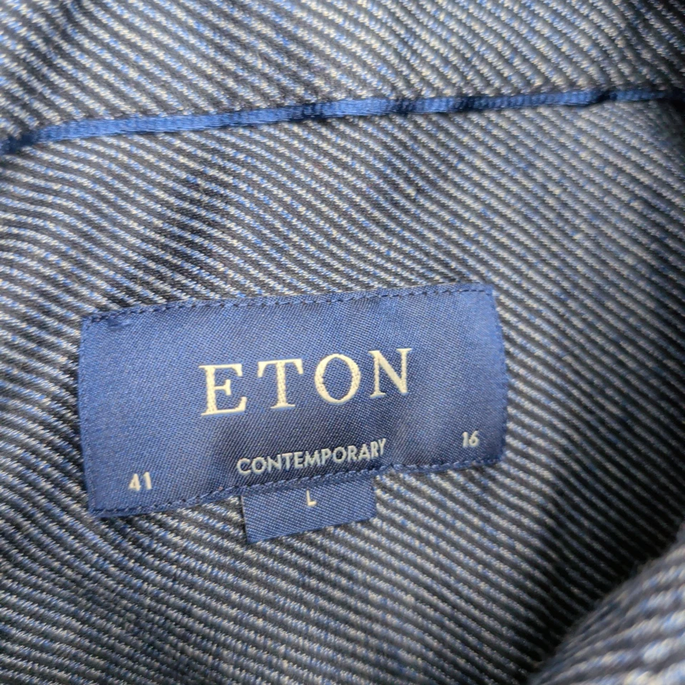 Camisa de sarga contemporánea Eton para hombre L 41/16 azul ajustada manga larga abotonada Foto 2 de 4