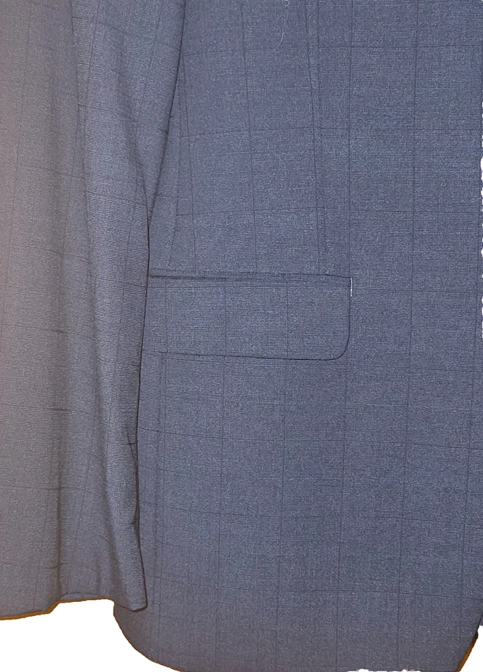 CALVIN KLEIN Extreme Slim Fit Deep Blue Subtle Plaid Pure Wool Suit 40R - Image 3 of 4