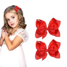 3" Red Hair Bow Clips For Girls Set of 2 Boutique Alligator Clip