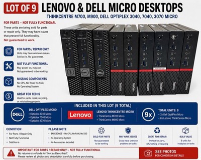 Lenovo ThinkCentre Micro And Dell Optiplex Micro Barebones No SSD/No Ram/No CPU
