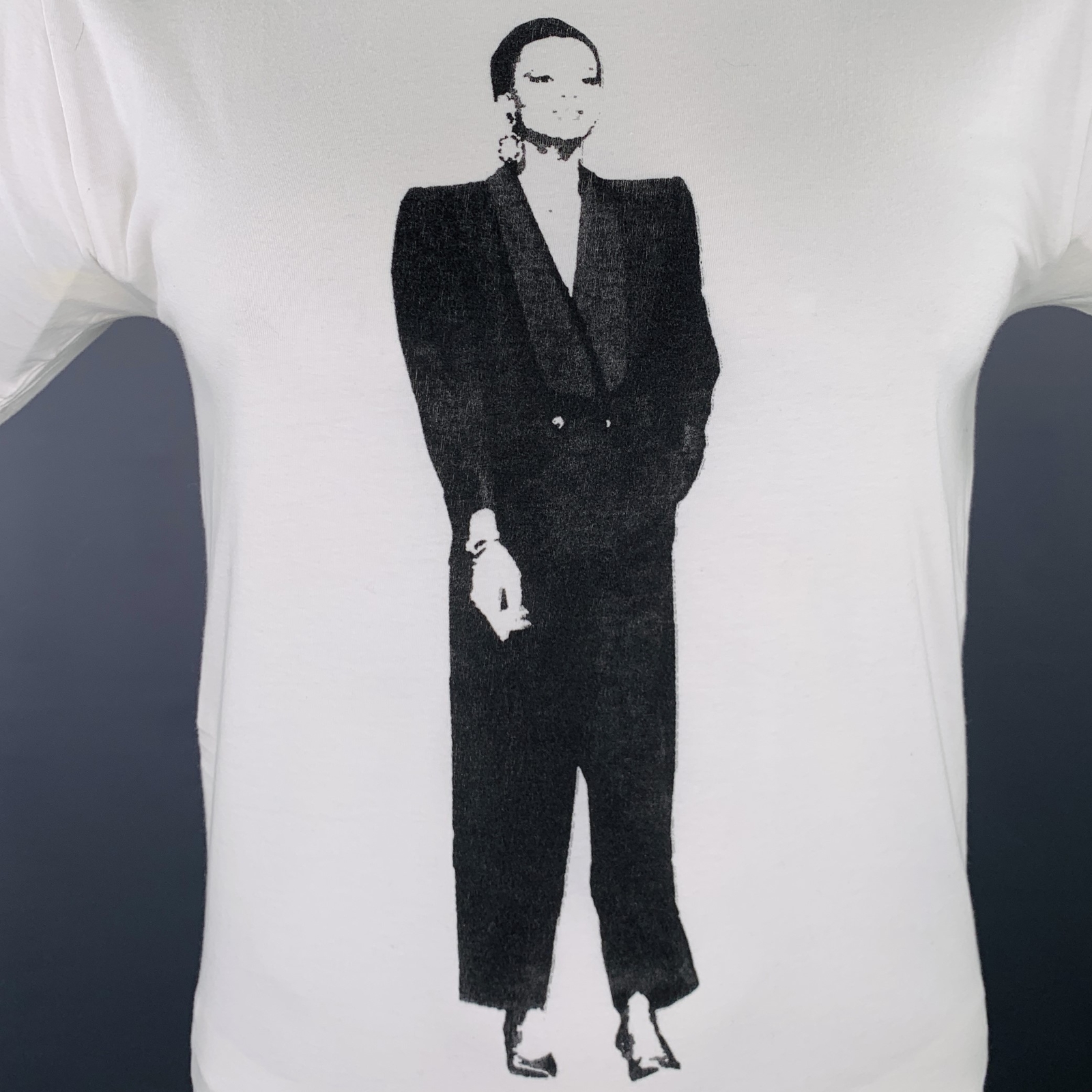 T shirt manica corta cotone figure bianche nere YVES SAINT LAURENT rara taglia L
