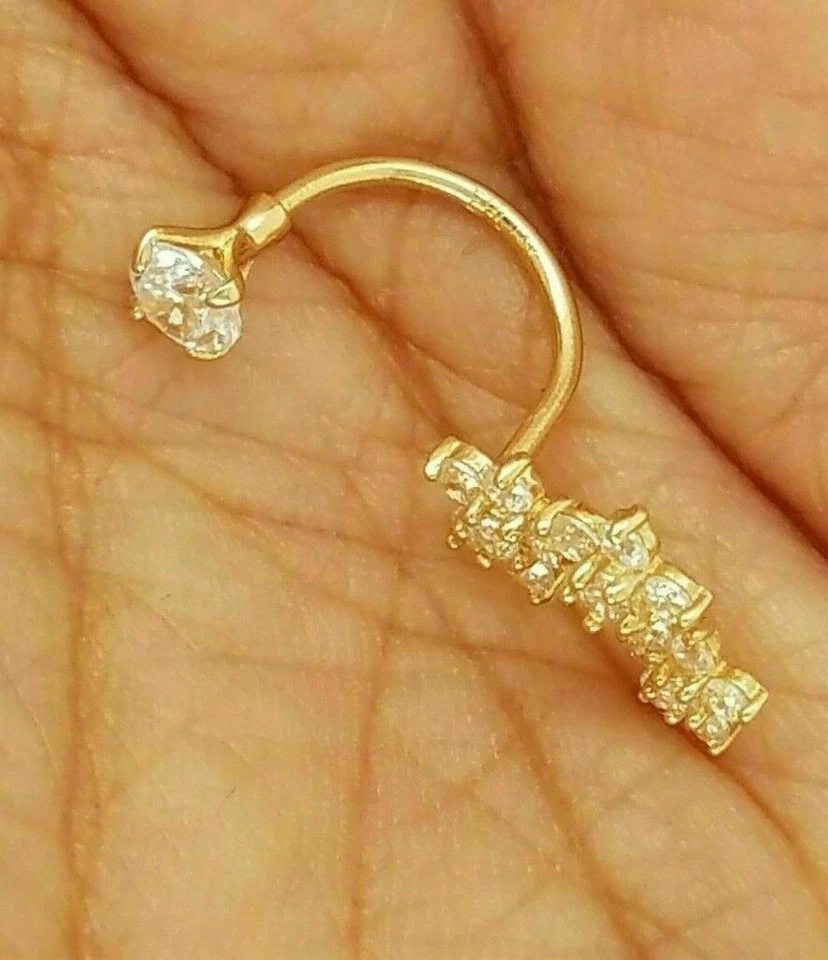 1Ct Lab Created Diamond Flower Belly Navel Body Piercing Ring 14K Yellow Gold Fn - Image 4 of 4