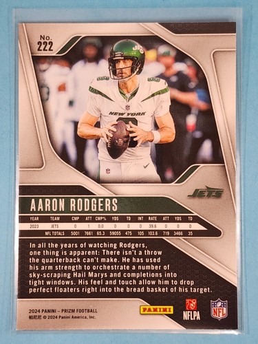 2024 Panini Prizm Aaron Rodgers New York Jets #222 - Picture 2 of 2