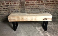 Banc en bois de Suar brut et pieds en fer noir