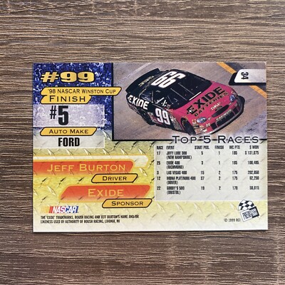 1999 Press Pass '99 #34 Jeff Burton Exide NASCAR Card | eBay