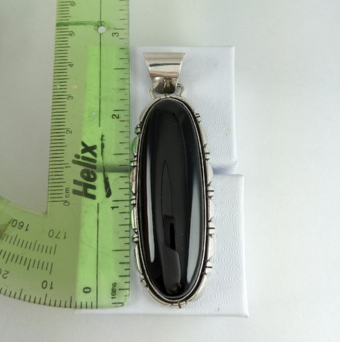Sterling Silver 2.75" Oval Black Onyx Handcrafted Pendant Native American - Picture 4 of 9
