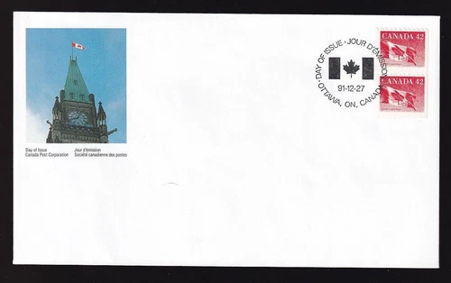 Canada OFDC 1991 Flag 42¢ Definitive coil pair sc#1394