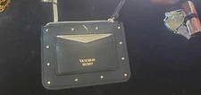 Victoria Secret zip Card Case/keychain brand new black heart studded