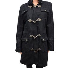 Esprit Duffel Coat Toggle & Full Zip Wool Insulated Black Utility Pockets Size L