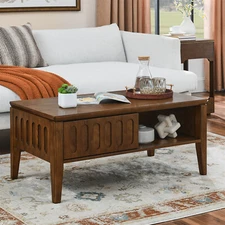 Farmhouse Coffee Table Wood Center Cocktail Table with Storage for Living Room