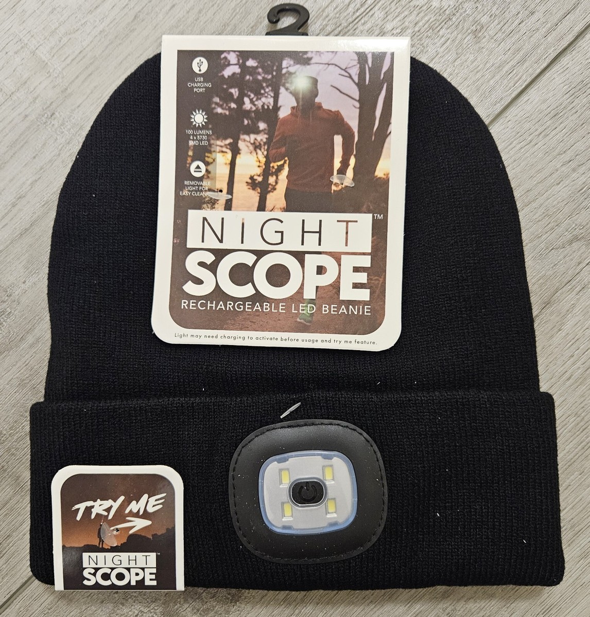 Night Scout Rechargeable LED Light Beanie Black Hiking Mountain