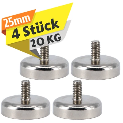 MVT MAGNETE Neodym Magnete mit Gewinde 25mm 20Kg Stark M5 Außengewinde Topfmagnet Rund