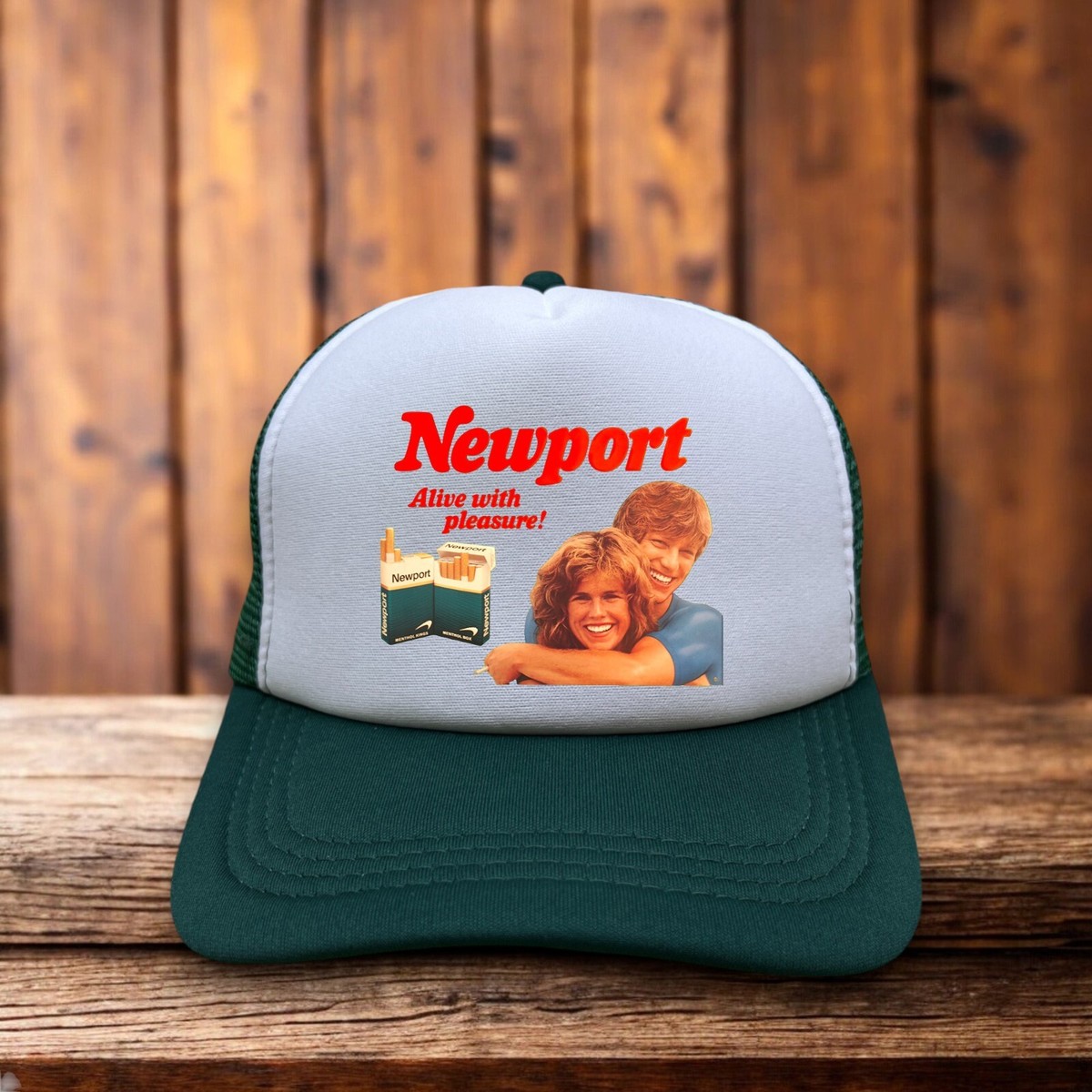 Newport Cigarettes Mens Trucker Hat Green Snapback 1970s Ad Retro