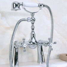 Chrome Brass Deck Mount Bathroom Faucet Hand Spray Shower Mixer Tap Set 2na129