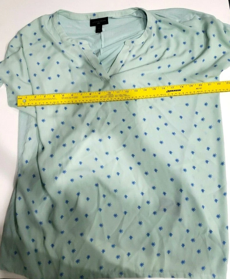 Attention Plus Size 2x Women's Blouse Teal And Blue Short Sleeve  - Image 3 of 4