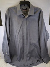 CHAPS Mens Wrinkle Free Button Up Shirt Sz 17, 34/35 Dark Grey Check Regular Fit