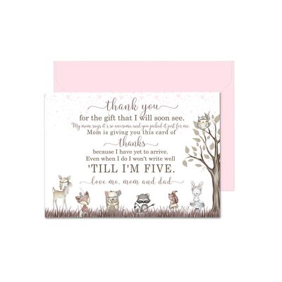Girls Woodland Baby Thank You Cards 15 Pack – Cute Baby Shower