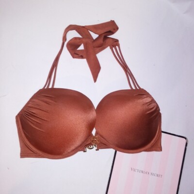 Victoria Secret Swim Bikini 36D Top Bombshell Push Up Solid  Adds 2 Cups Rust