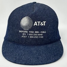 Vintage 90s AT T Call Before You Dig Trucker Hat Baseball Cap ATT Snapback Blue