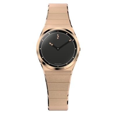EKWATCH  EKL-1919 RK Acciaio Quarzo Swiss Oro Rosa Nero Zaffiro Orologio Donna