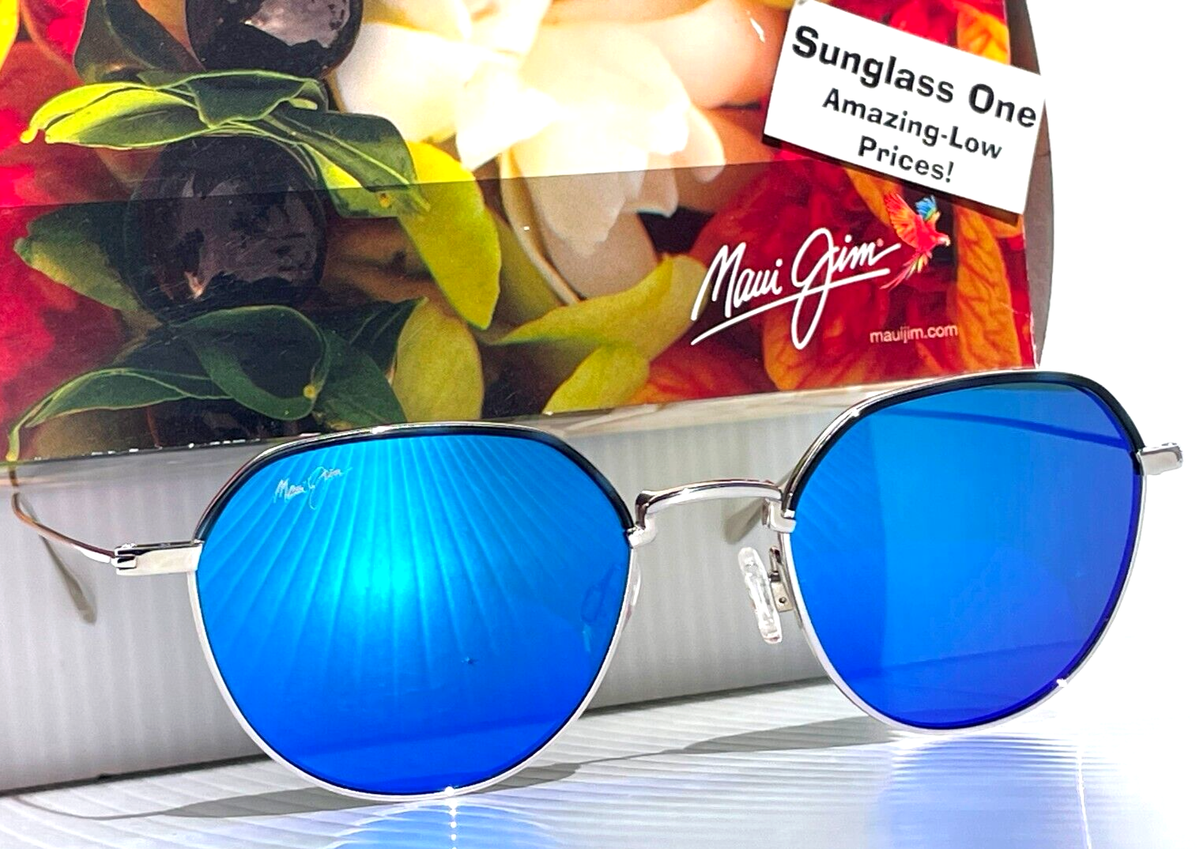 NEW Maui Jim ISLAND EYES Matte Silver POLARIZED Blue Lens Sunglass