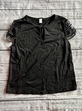 Black Short Sleeve Lace Detail Tee Medium