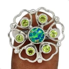 Lab Grown Fire Opal & Peridot 925 Sterling Silver Ring STS1 s.7 CR67996