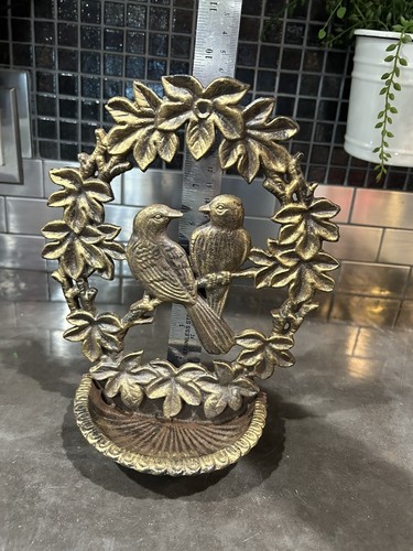 Seed Feeder Bird Bath Cast Iron Wall Mounted Love Birds Bronze Tone Wall Hanging - Picture 9 of 11