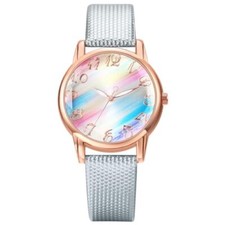 Womens Bohemia Leather Watch: Analog Quartz Bling Rainbow Round Dial Wrist