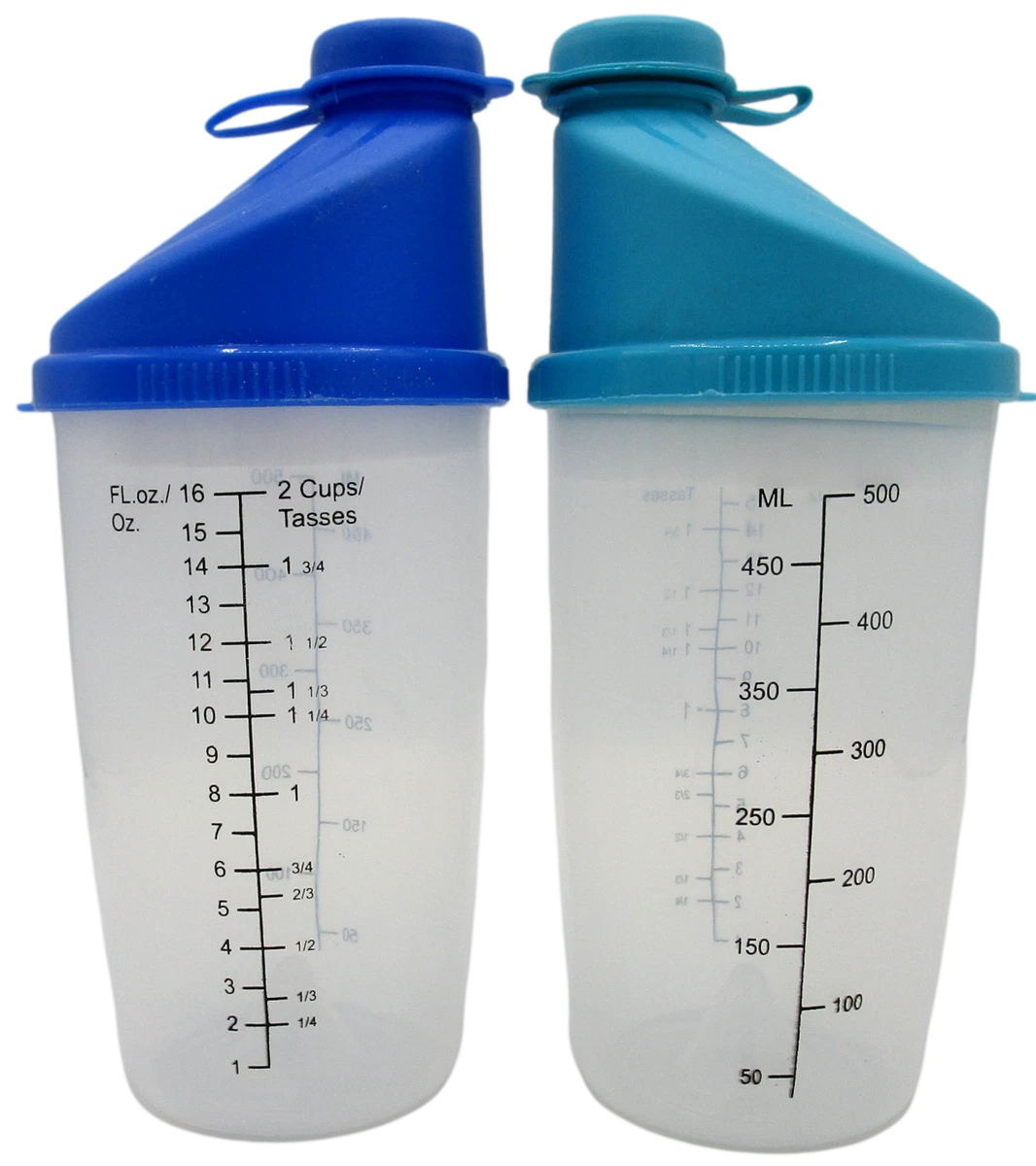 2 Pack Nutritional Protein Shaker Bottles 16oz Mixing Cups BPA Free Blue