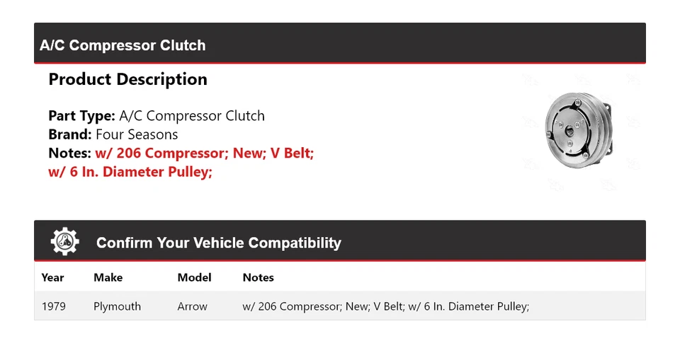 Embrague compresor aire acondicionado Plymouth Arrow 1979 4 estaciones Foto 2 de 4