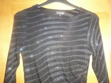 Debenhams Black & Silver Sparkly 3/4 Sleeve Christmas Party Dress UK 10