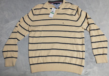 NWT Tommy Hilfiger Pullover V Neck Sweater L large Tan Navy Stripes