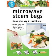 25-Pack Large Quickasteam Microwave Steam Cooking Bags for Faster, Healthier Veg