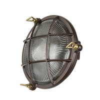 AußEnleuchte Wandlampe Maritim Rostbraun Ø 21 Cm E27 IP64 Messing Massiv Glas