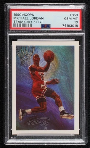 1990-91 NBA Hoops Art Card Team Checklist Michael Jordan #358 PSA 10 GEM MT HOF