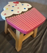 Wooden Cupcake Stool Children’s Step Stool Hand Painted Nursery Footstool
