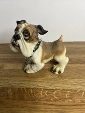 Vtg English Bulldog Resin 4” Figurine Spike Collar Puppy Dog